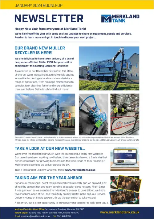 Tank Cleaning, Maintenance and Removal Newsletter from Merkland Tank January 2024 newsletter